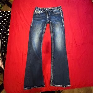 Rock Revival Blue Denim Jeans with White Accents